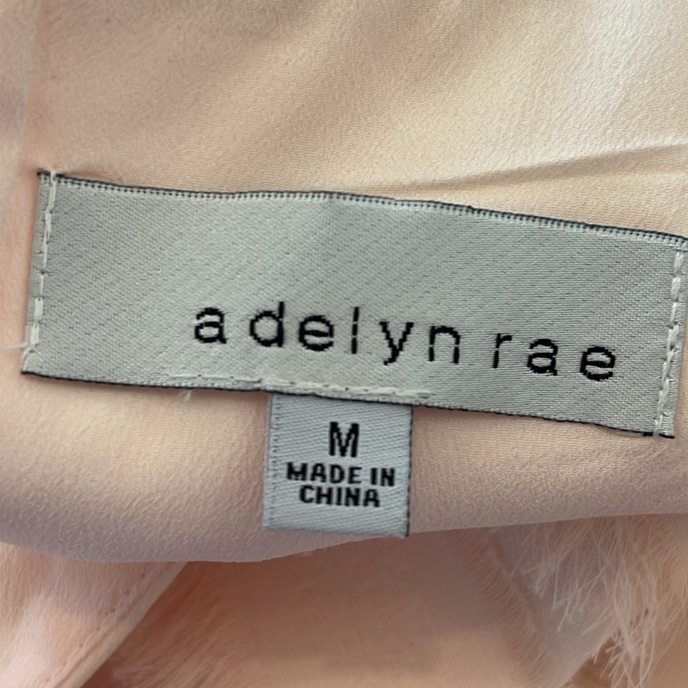 Adelyne Rae Blush PInk Eyelesh Fringe Mini Dress with Flounced Skirt Medium - Picture 7 of 9